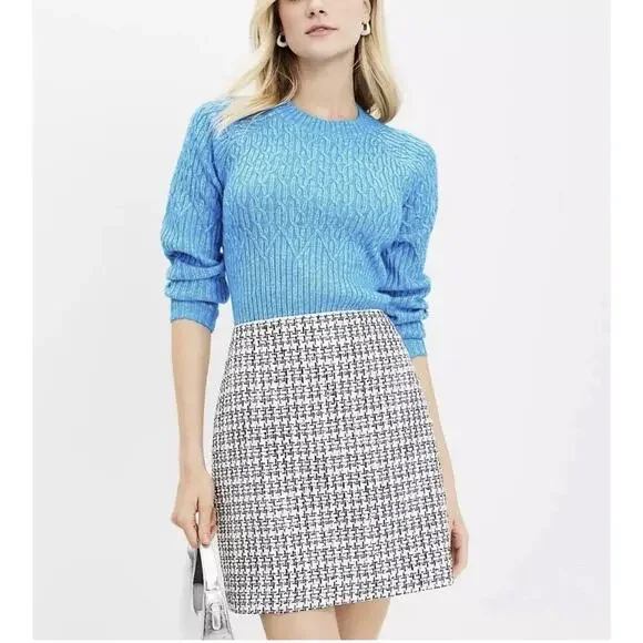 LOFT Tweed Mini Skirt Women's Size 10 Metallic Sequin Black White Party Holiday - Picture 3 of 13